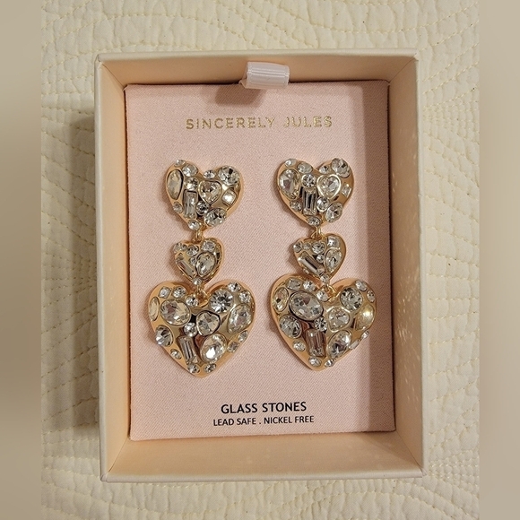 Sincerly Jules Jewelry - Sincerely Jules Gold Colored and Glass Heart Earrings